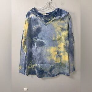 Above & Beyond Blue Yellow Tie Dye Hoodie Boho Hippie Chic Lightweight L